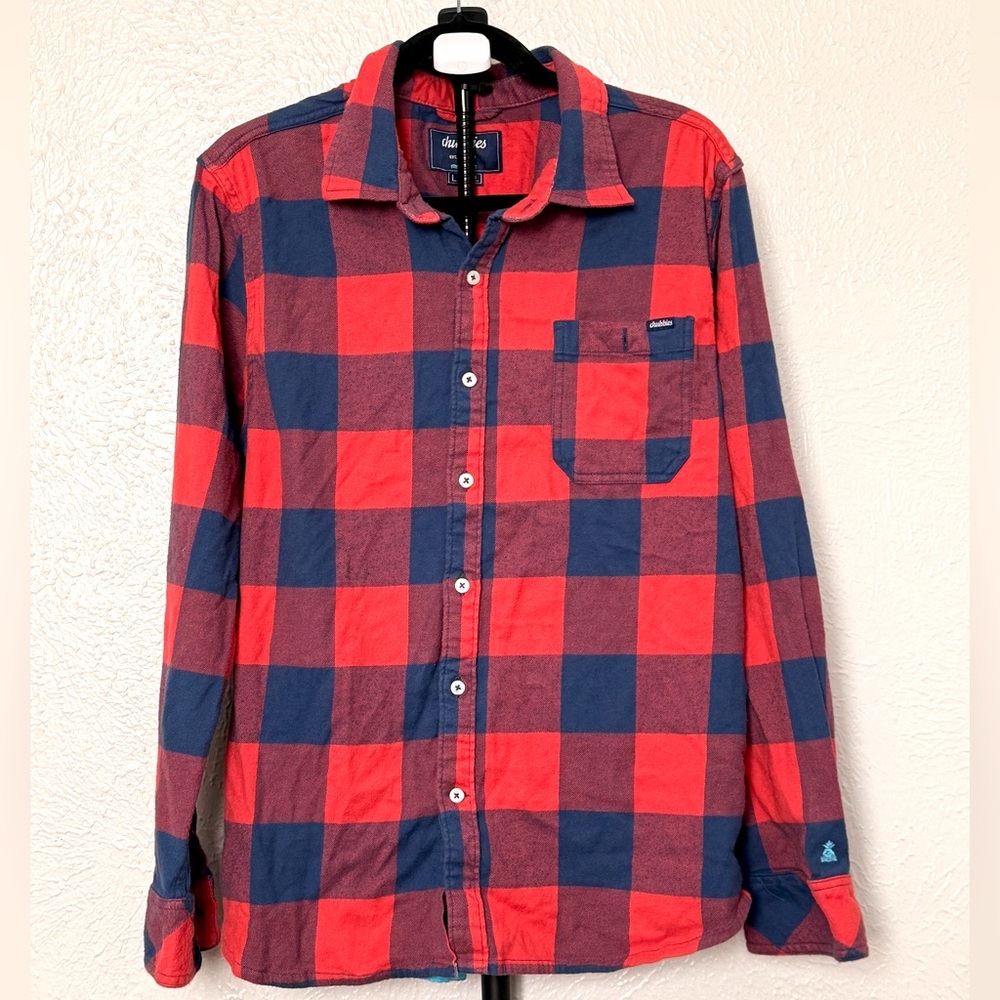 Red & Navy Plaid Button-Up Shirt